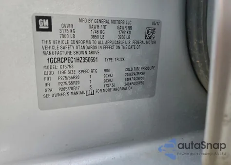 2017 Chevrolet Silverado C1500 Custom from USA, damaged, VIN 1GCRCPEC1HZ350691